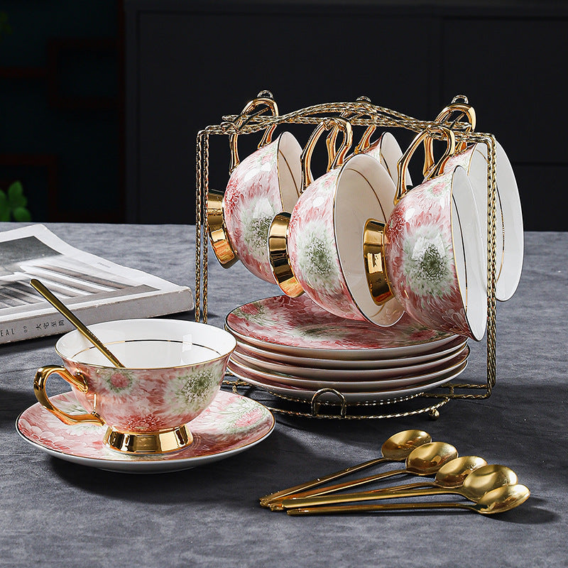 Luxury Fine Bone China Coffee Cup Set - Elegant Afternoon Tea Cups & Saucers, High-End Minimalist Tableware with Premium Aesthetic, Unique Gift Box for Housewarming & Weddings