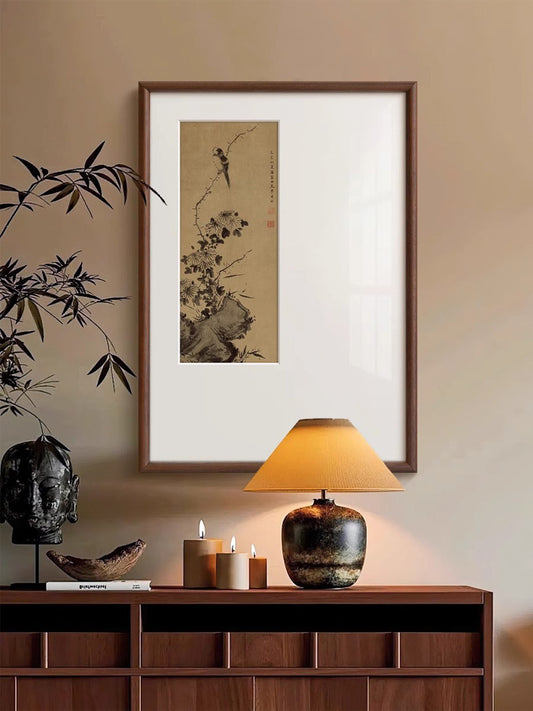 "Chinoiserie Swallow Wall Art 'Spring Swallow Brings Bliss', French Chinese Style Canvas Painting for Living Room, Entryway Decor, Zen Bedroom Study Tea Room Hanging Scroll, Oriental Botanical "
