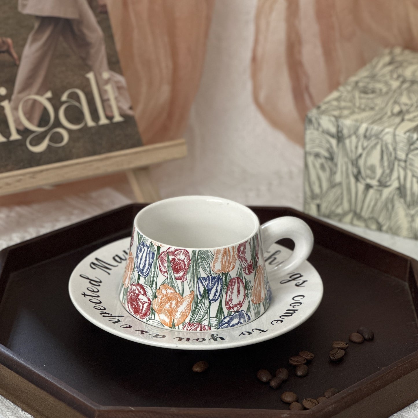 Floral Garden Ceramic Coffee Mug & Saucer Set, Hand-Painted Tea Cup with Gift Box for Women, Elegant Bone China Cup, Luxury Wedding & Housewarming Present