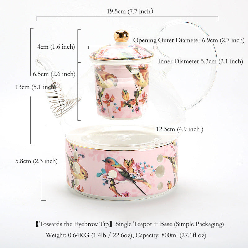 "Luxury Ceramic Afternoon Tea Set with Candle Warmer - English High Tea & French Style, Fruit Infuser Teapot, Floral Teacups, Elegant Tea Service for Home Ambiance & Gift-Giving"