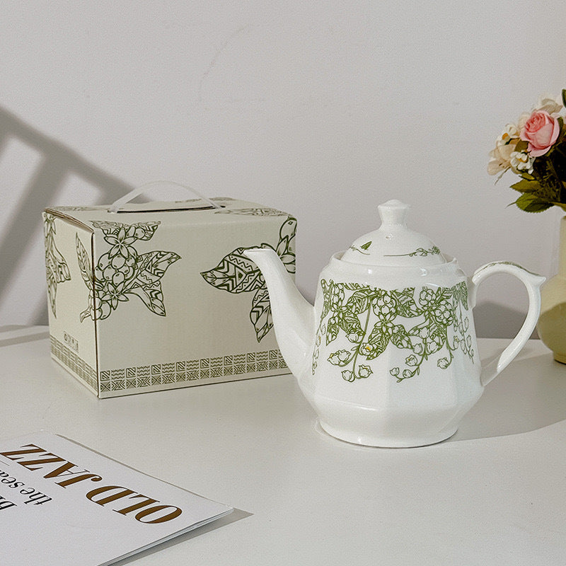 Garden Fruit Basket Ceramic Drinkware Set - Premium Porcelain Cold Water Kettle, Coffee Mug & Cup Saucer, Rustic Modern Farmhouse Style, Microwave & Dishwasher Safe, Ideal for Daily Use & Housewarming Gift