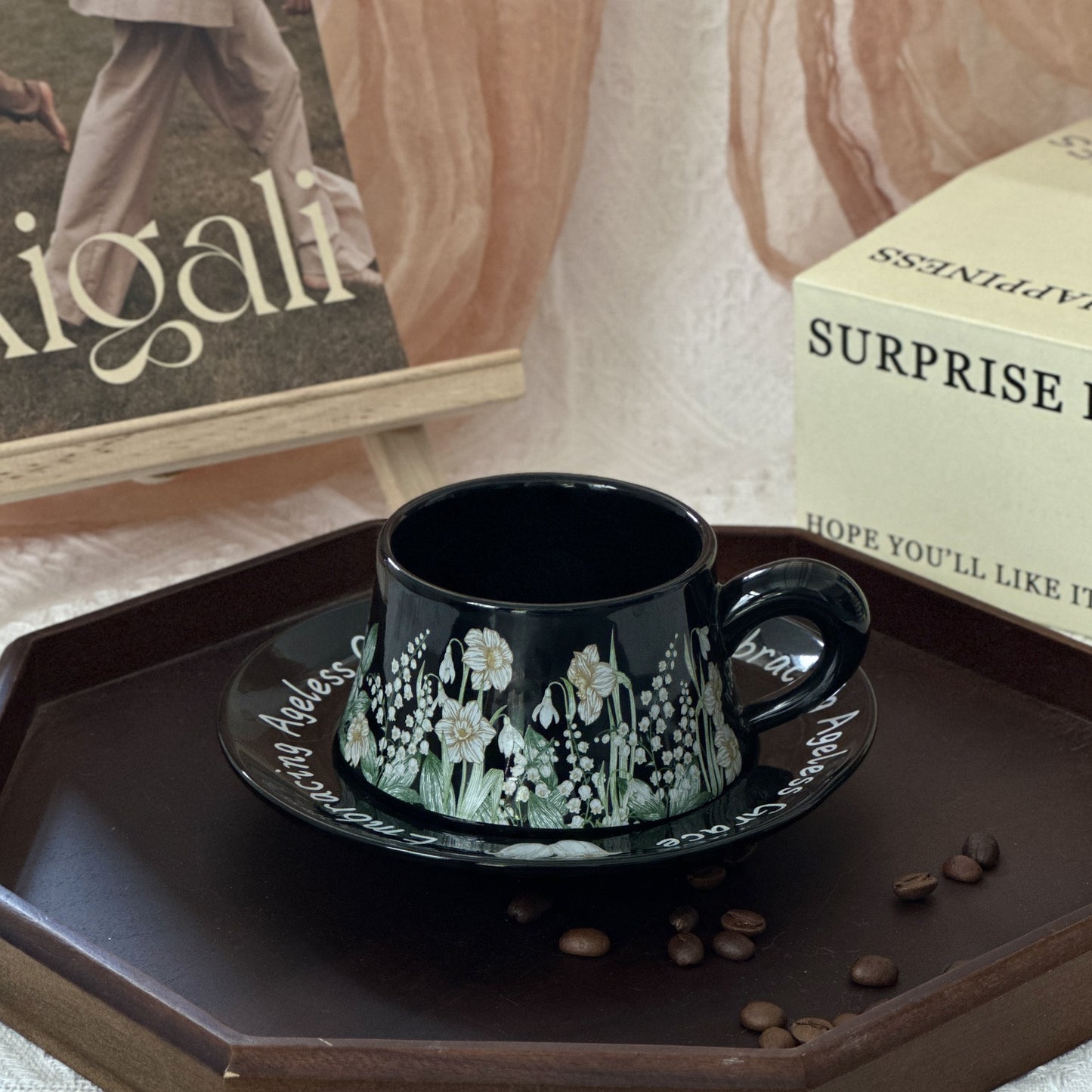 Floral Garden Ceramic Coffee Mug & Saucer Set, Hand-Painted Tea Cup with Gift Box for Women, Elegant Bone China Cup, Luxury Wedding & Housewarming Present