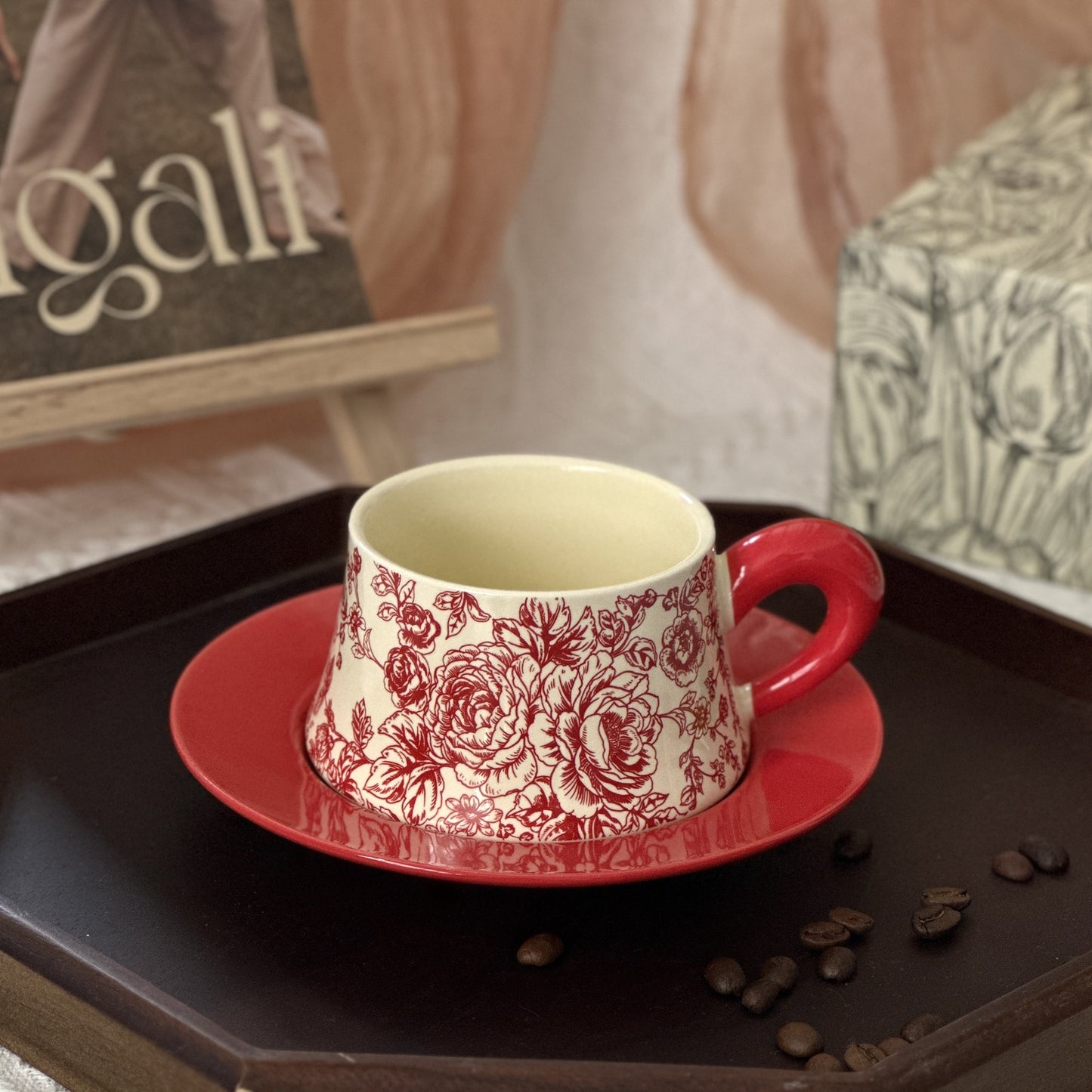 Floral Garden Ceramic Coffee Mug & Saucer Set, Hand-Painted Tea Cup with Gift Box for Women, Elegant Bone China Cup, Luxury Wedding & Housewarming Present