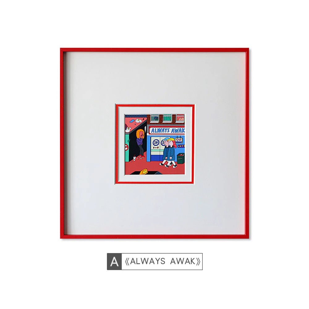 Dopamine Cartoon Doodle Kids Room Wall Art - Minimalist Abstract Nursery Decor, Playful Teen Bedroom , Unique Wall Art for Living Room Dining Wall Hanging