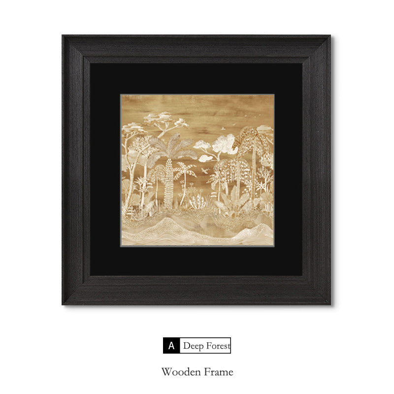 French Modern Mid-Century Medieval Core Forest Canvas Painting, Textured Gallery Wall Art for Living Room, Quiet Luxury Landscape Painting, Abstract Woods Depth Wall Hanging for Sofa Backdrop