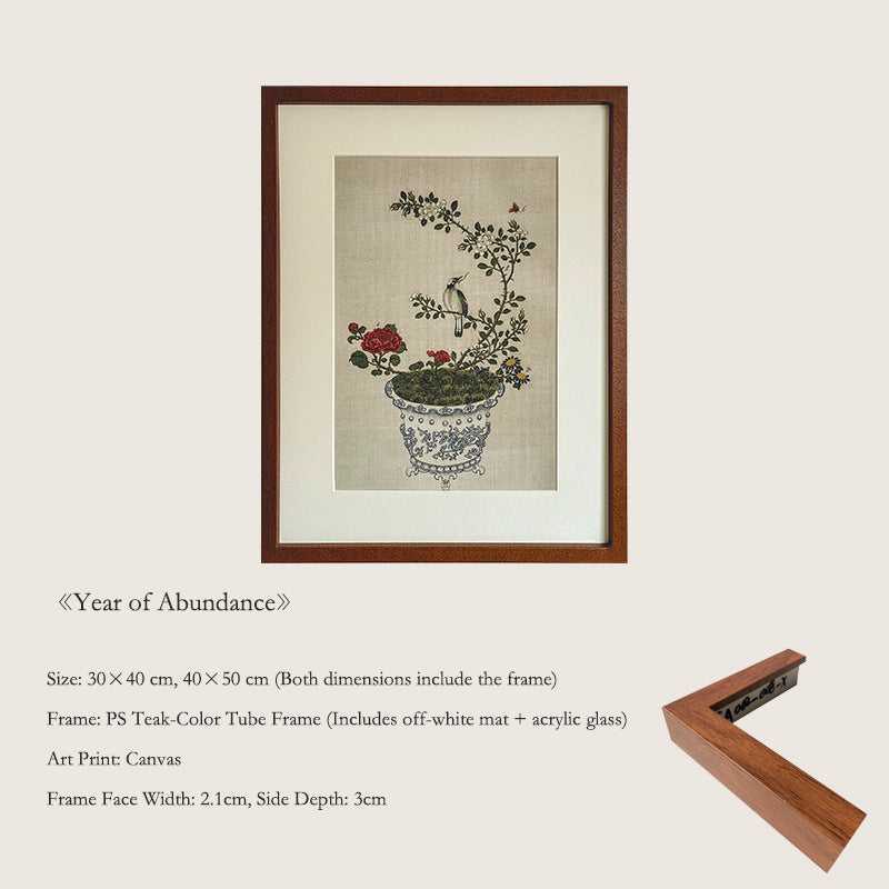 Asian Floral and Bird Artwork - Small Batch New Chinese Style Zen Mural for Living Room, Hallway, Mid-Century Modern Dresser Top Painting, Oriental Home Decoration