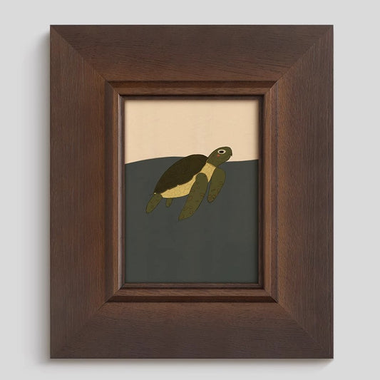 Solid Wood Framed "Sea Turtle" French Niche Vintage Art Living Room Decorative Painting, Nordic Mid - Century Modern Style Bookcase and Bedroom Bedside Hanging Painting, Home Aesthetic Decoration