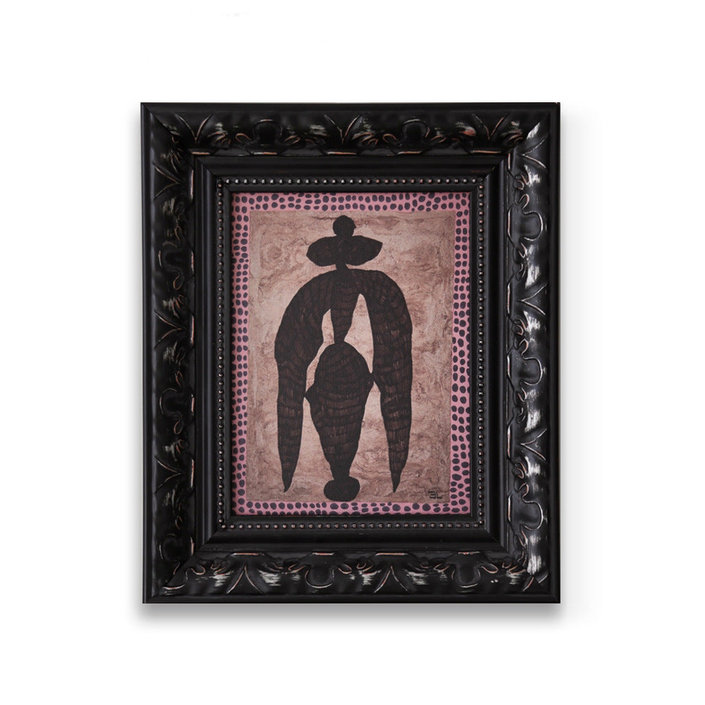 A Black and White Abstract Wall Art, French Mid-Century Modern Canvas Print, Solid Wood Framed Painting for Living Room, Dining Room Corner, Sofa Background, Minimalist Gallery Wall Decor