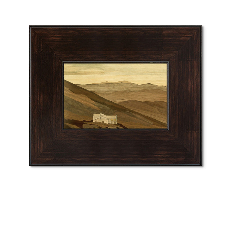 Wood Frame "Mountain Scenery" | Old Money Style French Mid-Century Landscape Painting | Nordic Retro Decorative Art | Entryway Dining Room Hanging Wall Atmosphere Art