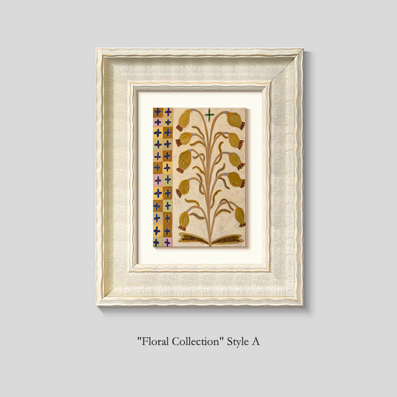 Natural Silk Abstract Floral Wall Art, French Boho Retro Canvas Painting for Living Room, Green Healing Decor, Mid-Century Modern Sofa Background Wall, Bedroom and Entryway Hanging