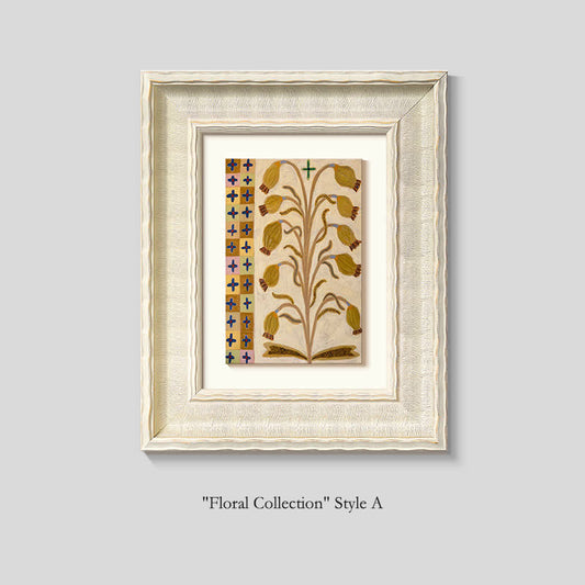 Natural Silk Abstract Floral Wall Art, French Boho Retro Canvas Painting for Living Room, Green Healing Decor, Mid-Century Modern Sofa Background Wall, Bedroom and Entryway Hanging