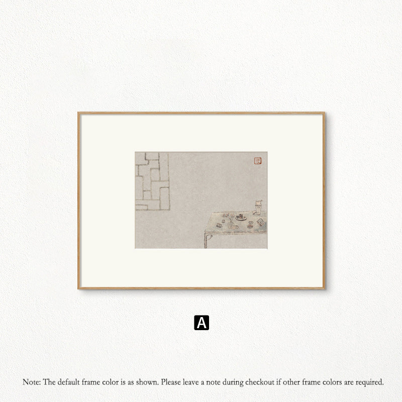 Z"Japanese Zen Wall Art, Minimalist Ink Wash Painting, Asian Still Life Art for Study Room & Bedroom Decor, Natural Wood Framed Calming Buddhist-Inspired Scroll for Hotel & Airbnb"