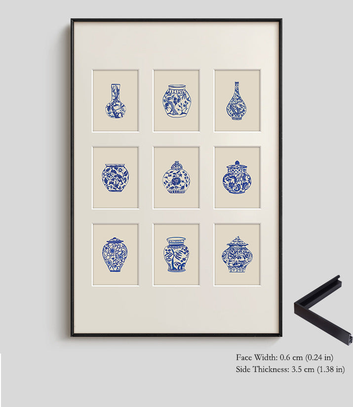 "Sino-French Blue White Porcelain Vase Wall Art, Modern Chinoiserie Canvas Print, Oriental Aesthetic Framed Painting for Living Room, Dining Room, Entryway Decor, Luxury Botanical Floral Hanging Art"