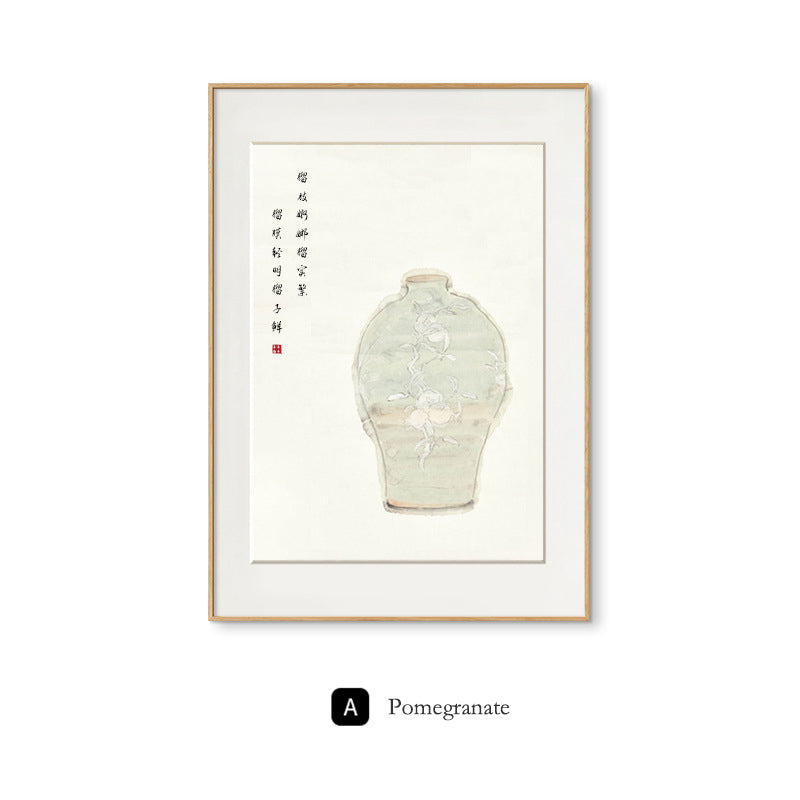 Z"Chinese Elegant Vase Painting, Multi-Panel Ink Wash Landscape Scroll, Zen Tea Room Wall Art, Oriental Bottle World Canvas, Asian Classic Mountain Water Decor for Dining Room"