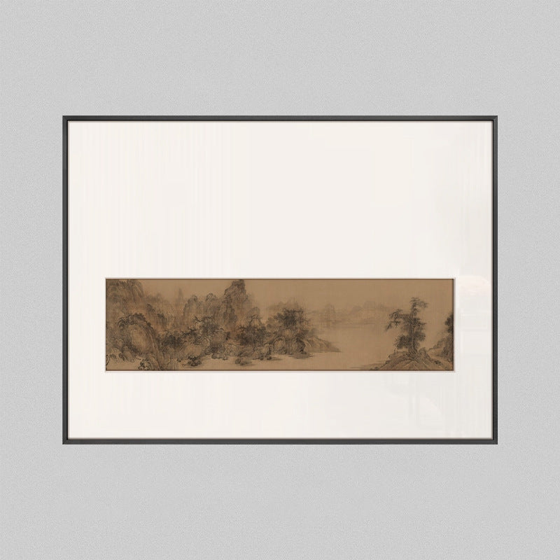 Z"Chinese Zen Landscape Wall Art, Wabi-Sabi Ink Wash Painting for Office Background, Tea Room Meditation Scroll, Minimalist Oriental Mountain Water Style, Entryway Abstract Nature Mural"
