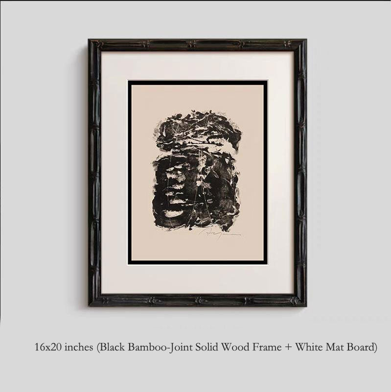 Premium Solid Wood Picture Frame - High-End French Vintage Old Money Style Living Room Accent Wall Art, Nordic Mid-Century Abstract Painting Set