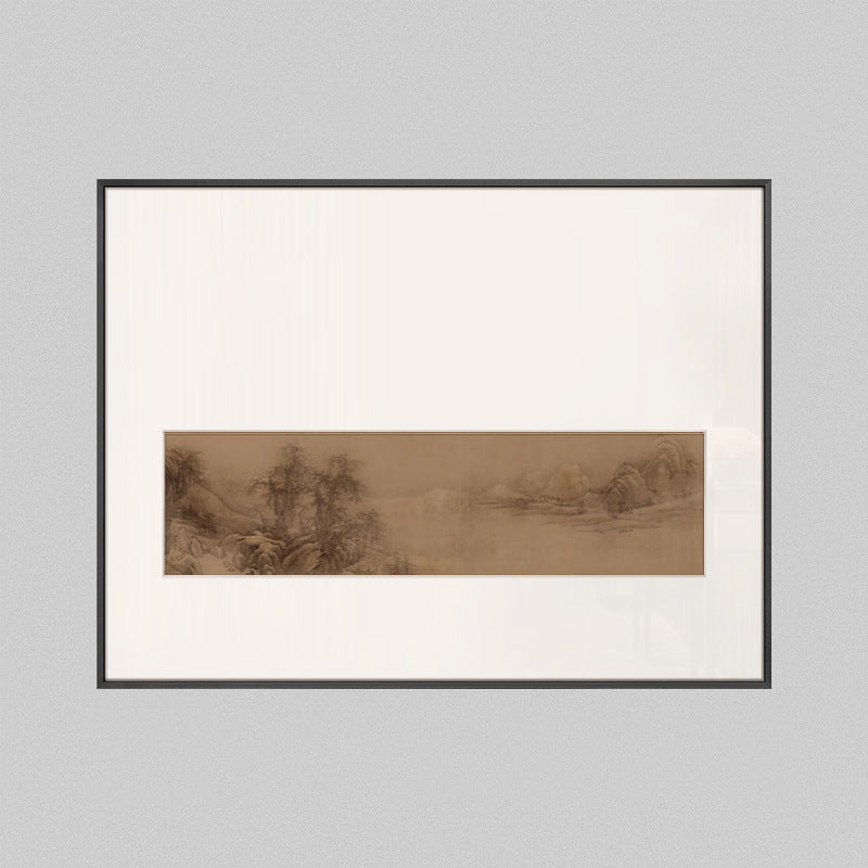 Z"Chinese Zen Landscape Wall Art, Wabi-Sabi Ink Wash Painting for Office Background, Tea Room Meditation Scroll, Minimalist Oriental Mountain Water Style, Entryway Abstract Nature Mural"