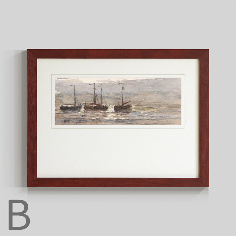 Solid Wood Frame "Lakeside Dusk" | French Mid-Century Old Money Style Decorative Painting | Niche Landscape Art | Living Room Wall Hanging | Retro Sideboard Bedroom Modern Wall Art