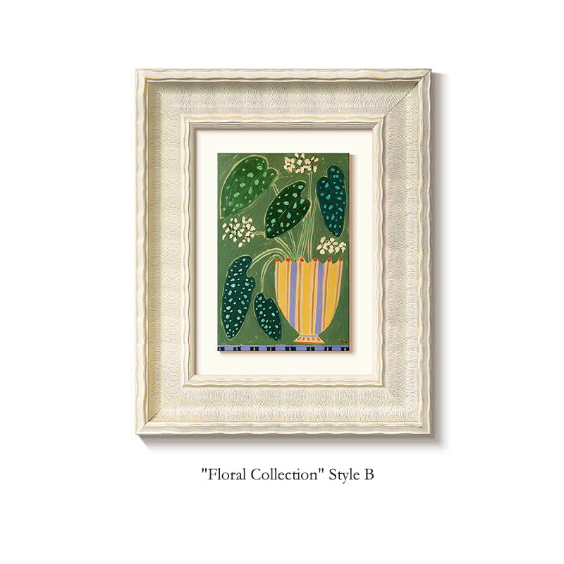 Natural Silk Abstract Floral Wall Art, French Boho Retro Canvas Painting for Living Room, Green Healing Decor, Mid-Century Modern Sofa Background Wall, Bedroom and Entryway Hanging