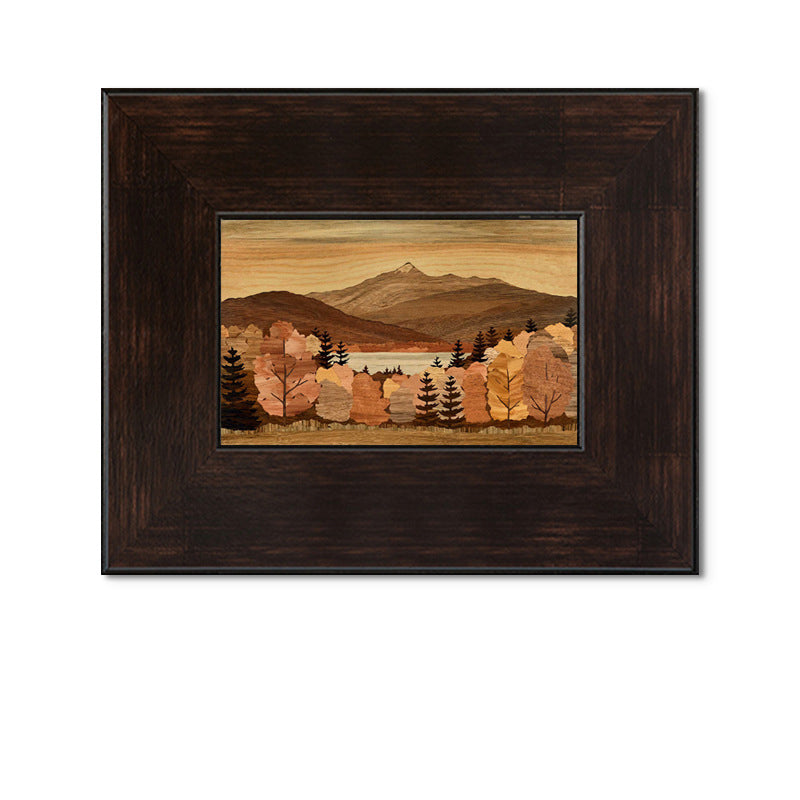 Wood Frame "Mountain Scenery" | Old Money Style French Mid-Century Landscape Painting | Nordic Retro Decorative Art | Entryway Dining Room Hanging Wall Atmosphere Art
