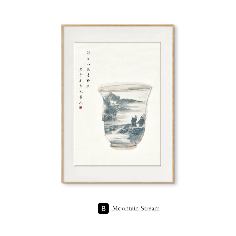 Z"Chinese Elegant Vase Painting, Multi-Panel Ink Wash Landscape Scroll, Zen Tea Room Wall Art, Oriental Bottle World Canvas, Asian Classic Mountain Water Decor for Dining Room"