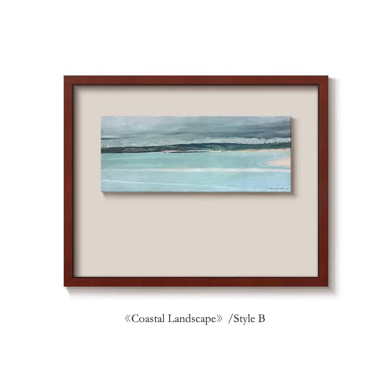 "Ink Mountain" Natural Vintage-style Silk Fabric Asian Mid-Century Modern Wall Art, Textured Canvas Painting for Restaurant & Dining Room, Zen Minimalist Background Decor, Abstract Landscape Print