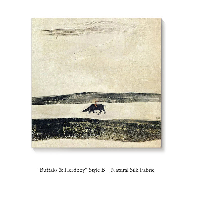 Natural Silk "Group of Horses" Wall Art, French Mid-Century Modern Tapestry, Chinese Oriental Retro Style Living Room Painting, Abstract Equestrian Decor for Bedroom