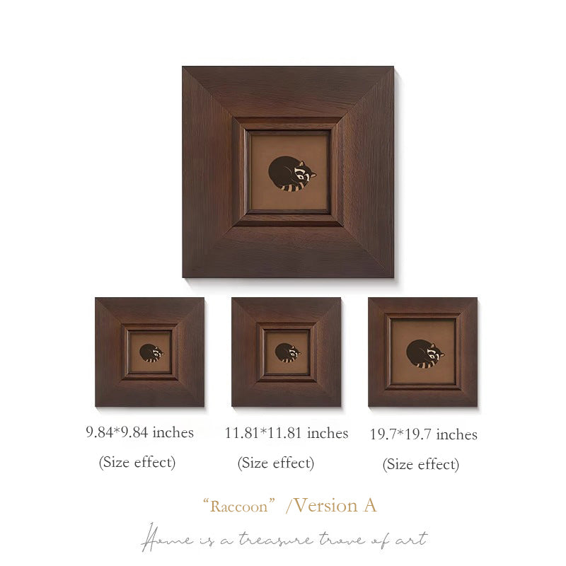 Solid Wood Framed "Panda" Wall Art - Mid-Century Modern Animal Print with Maillard Tones, French Vintage Gallery Wall Set for Living Room, Premium Animal Group Painting for Dining Room