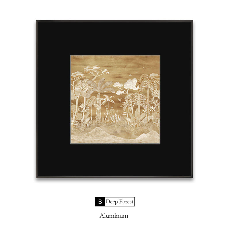 French Modern Mid-Century Medieval Core Forest Canvas Painting, Textured Gallery Wall Art for Living Room, Quiet Luxury Landscape Painting, Abstract Woods Depth Wall Hanging for Sofa Backdrop