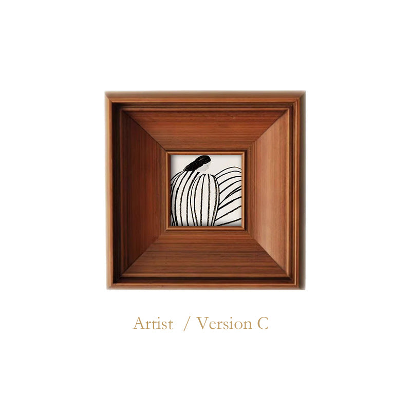 French Mid-Century Modern Portrait Wall Art, Solid Wood Frame Gallery Canvas, Scandinavian Retro Landscape Painting for Living Room & Bedroom