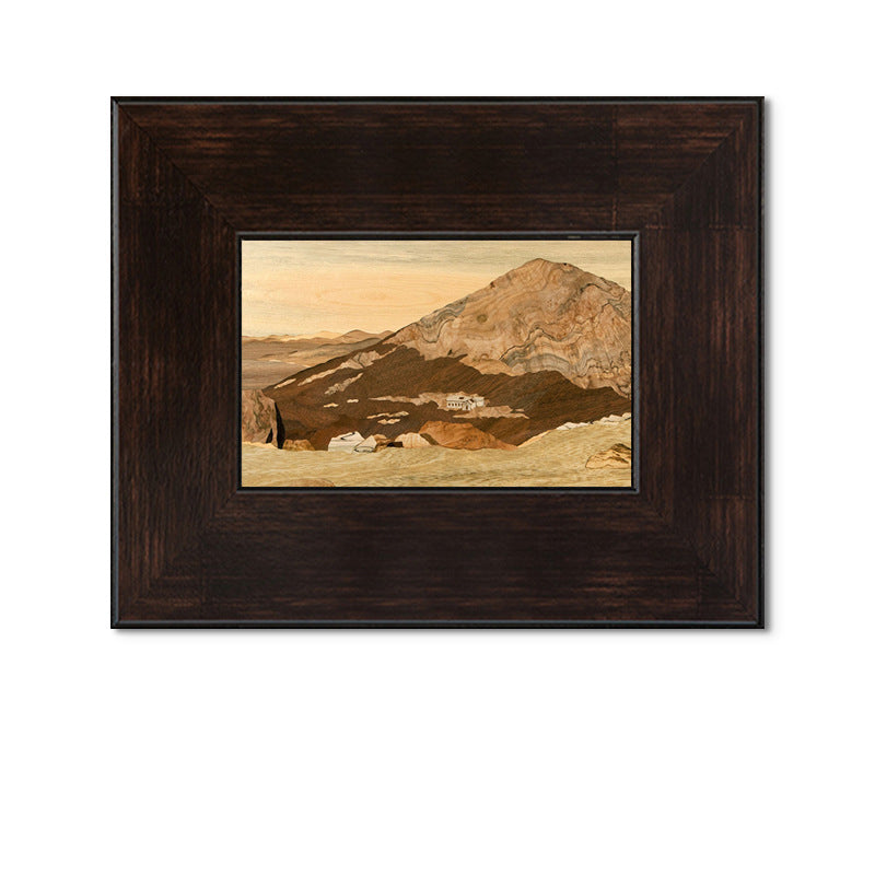Wood Frame "Mountain Scenery" | Old Money Style French Mid-Century Landscape Painting | Nordic Retro Decorative Art | Entryway Dining Room Hanging Wall Atmosphere Art