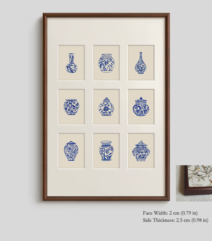 "Sino-French Blue White Porcelain Vase Wall Art, Modern Chinoiserie Canvas Print, Oriental Aesthetic Framed Painting for Living Room, Dining Room, Entryway Decor, Luxury Botanical Floral Hanging Art"