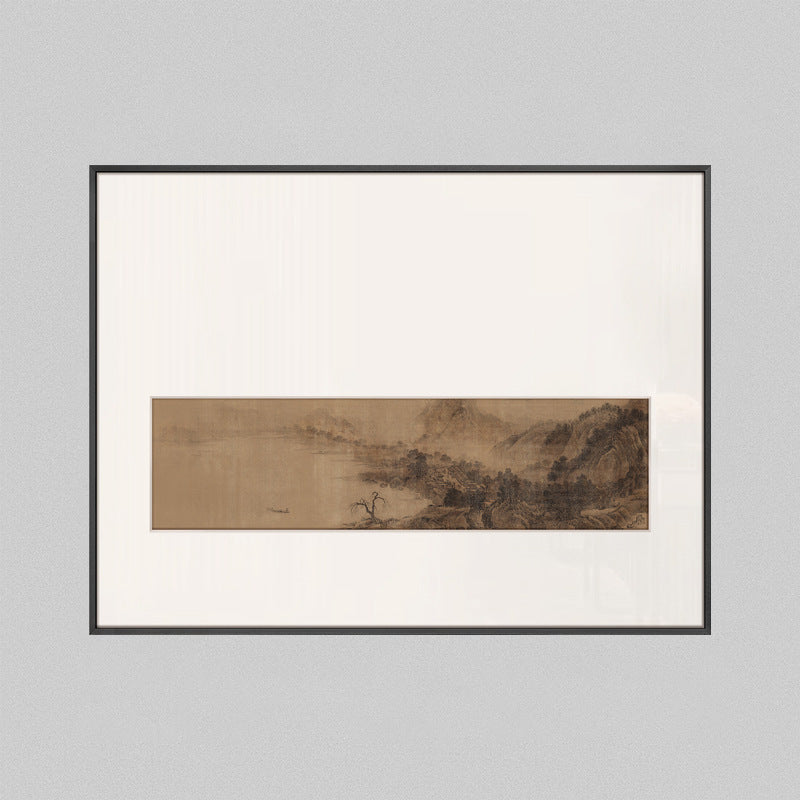 Z"Chinese Zen Landscape Wall Art, Wabi-Sabi Ink Wash Painting for Office Background, Tea Room Meditation Scroll, Minimalist Oriental Mountain Water Style, Entryway Abstract Nature Mural"