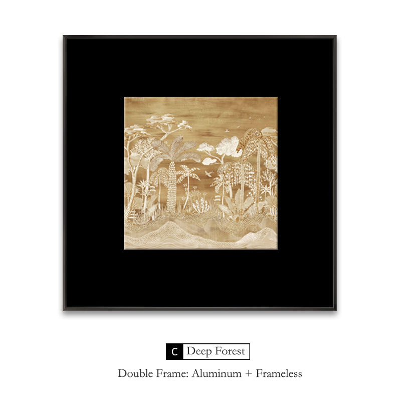 French Modern Mid-Century Medieval Core Forest Canvas Painting, Textured Gallery Wall Art for Living Room, Quiet Luxury Landscape Painting, Abstract Woods Depth Wall Hanging for Sofa Backdrop