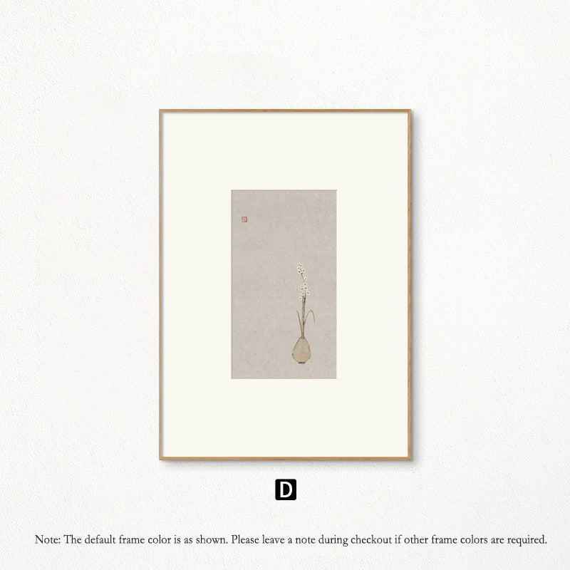 Z"Japanese Zen Wall Art, Minimalist Ink Wash Painting, Asian Still Life Art for Study Room & Bedroom Decor, Natural Wood Framed Calming Buddhist-Inspired Scroll for Hotel & Airbnb"