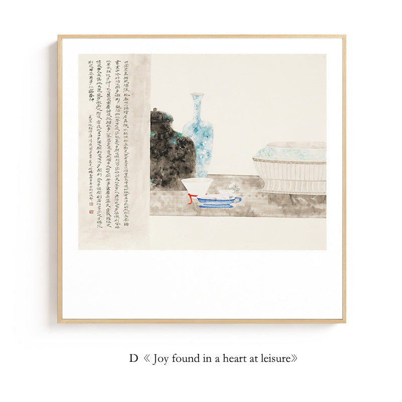 "Tranquil Moments Wall Art - New Chinese Style Wabi-Sabi Square Canvas Print, Zen Oriental Ink Painting with Nature Inspired Design for Home Decor"