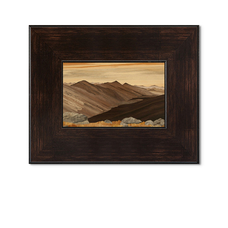Wood Frame "Mountain Scenery" | Old Money Style French Mid-Century Landscape Painting | Nordic Retro Decorative Art | Entryway Dining Room Hanging Wall Atmosphere Art
