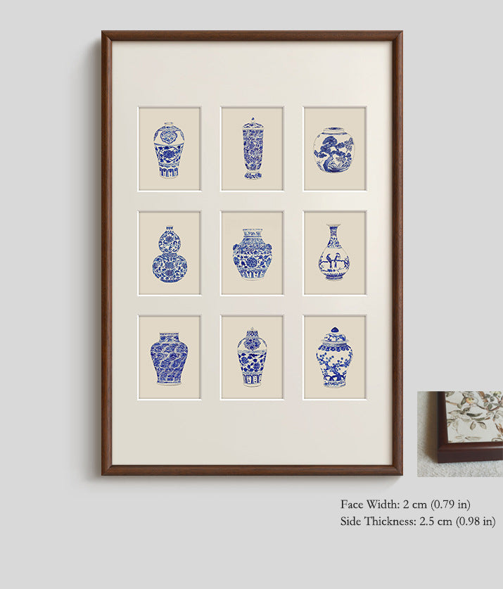 "Sino-French Blue White Porcelain Vase Wall Art, Modern Chinoiserie Canvas Print, Oriental Aesthetic Framed Painting for Living Room, Dining Room, Entryway Decor, Luxury Botanical Floral Hanging Art"