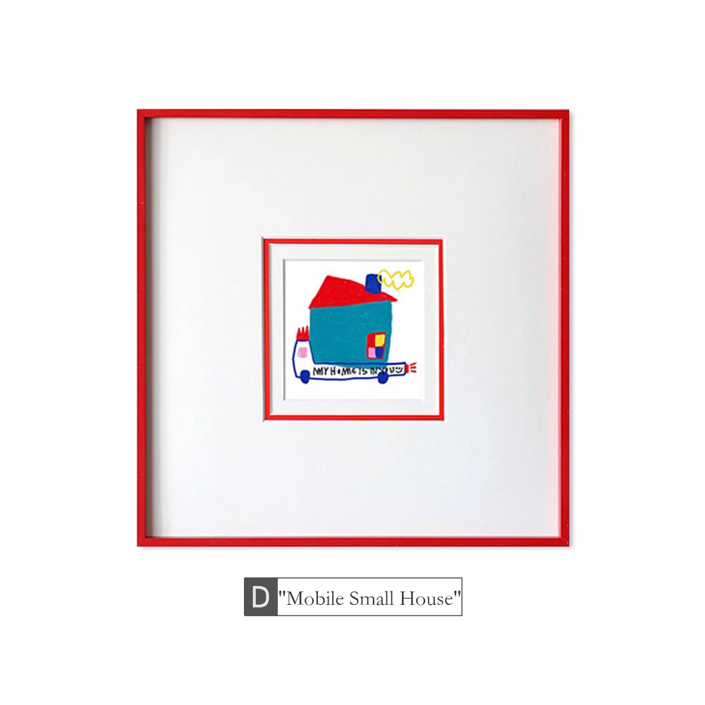 Dopamine Cartoon Doodle Kids Room Wall Art - Minimalist Abstract Nursery Decor, Playful Teen Bedroom , Unique Wall Art for Living Room Dining Wall Hanging