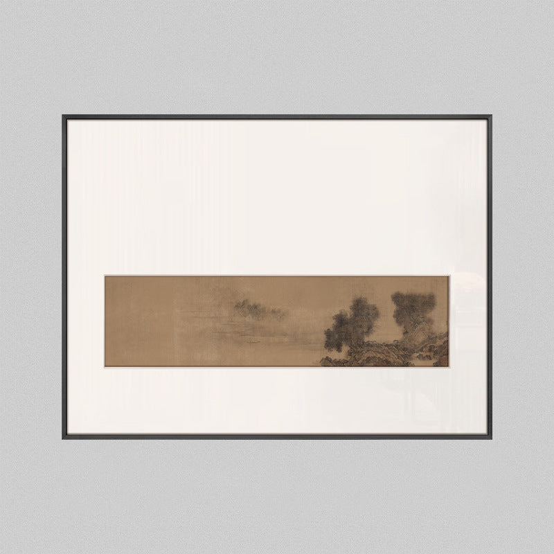 Z"Chinese Zen Landscape Wall Art, Wabi-Sabi Ink Wash Painting for Office Background, Tea Room Meditation Scroll, Minimalist Oriental Mountain Water Style, Entryway Abstract Nature Mural"