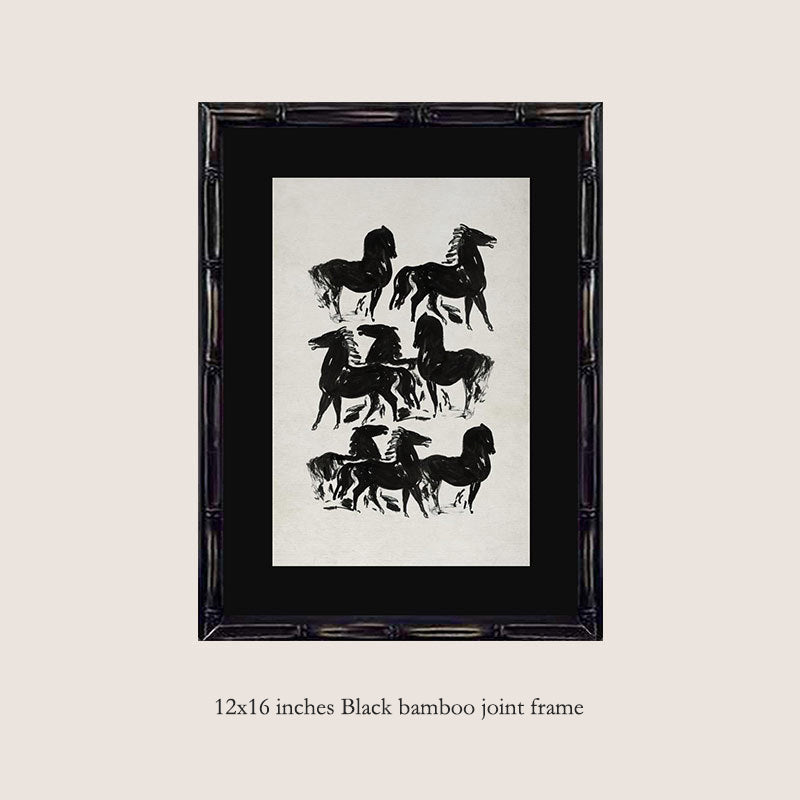 Solid Wood Frame Modern Minimalist Abstract Luxury Art Combination Decorative Painting, Mid-Century Modern Style Living Room Sofa Background, Restaurant Fireplace Wall Art