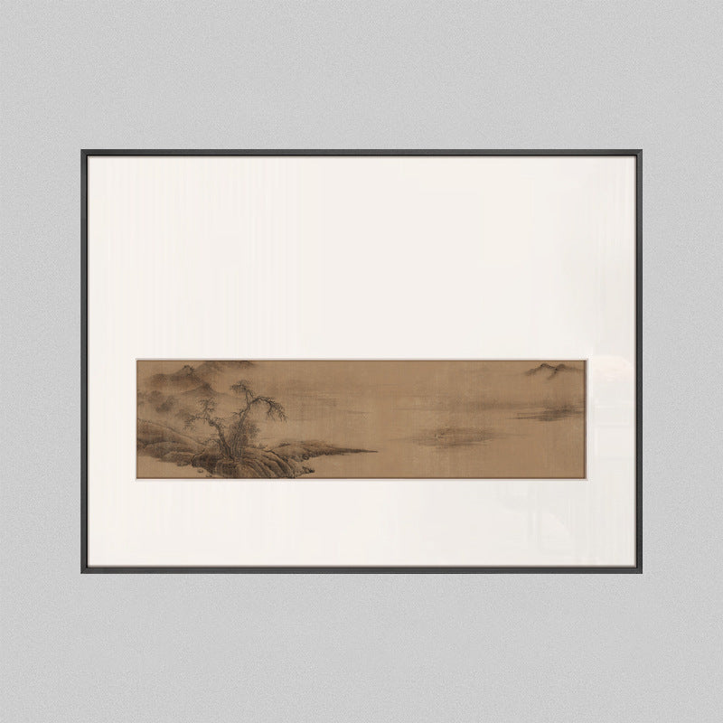 Z"Chinese Zen Landscape Wall Art, Wabi-Sabi Ink Wash Painting for Office Background, Tea Room Meditation Scroll, Minimalist Oriental Mountain Water Style, Entryway Abstract Nature Mural"