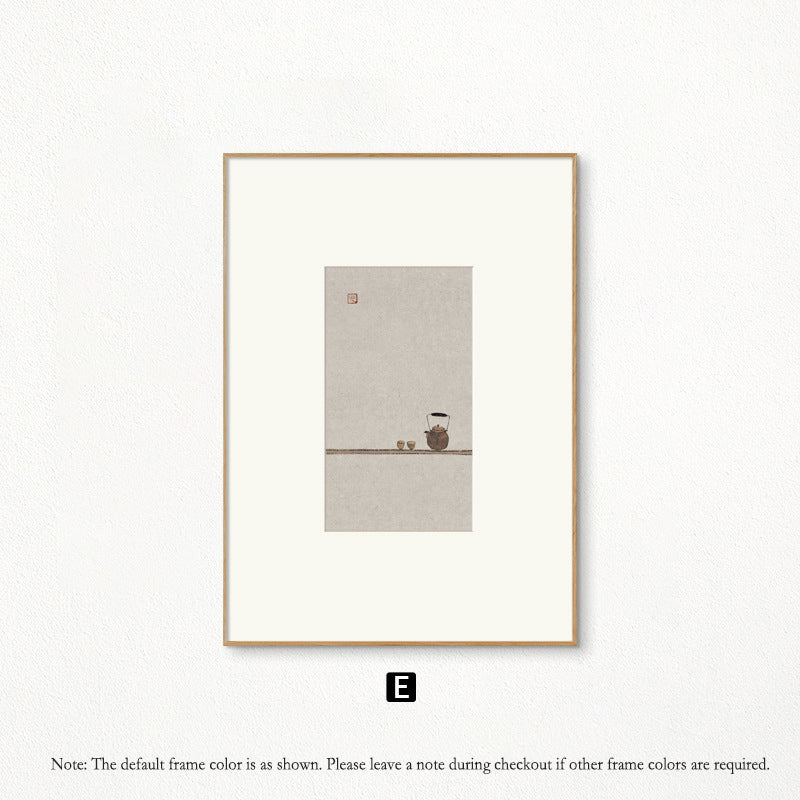 Z"Japanese Zen Wall Art, Minimalist Ink Wash Painting, Asian Still Life Art for Study Room & Bedroom Decor, Natural Wood Framed Calming Buddhist-Inspired Scroll for Hotel & Airbnb"