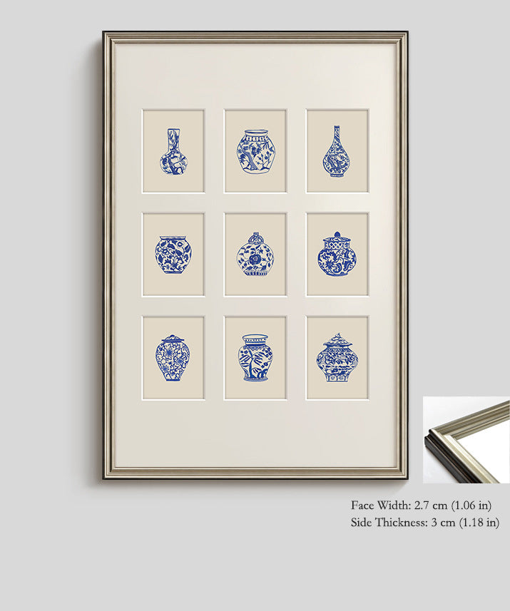 "Sino-French Blue White Porcelain Vase Wall Art, Modern Chinoiserie Canvas Print, Oriental Aesthetic Framed Painting for Living Room, Dining Room, Entryway Decor, Luxury Botanical Floral Hanging Art"