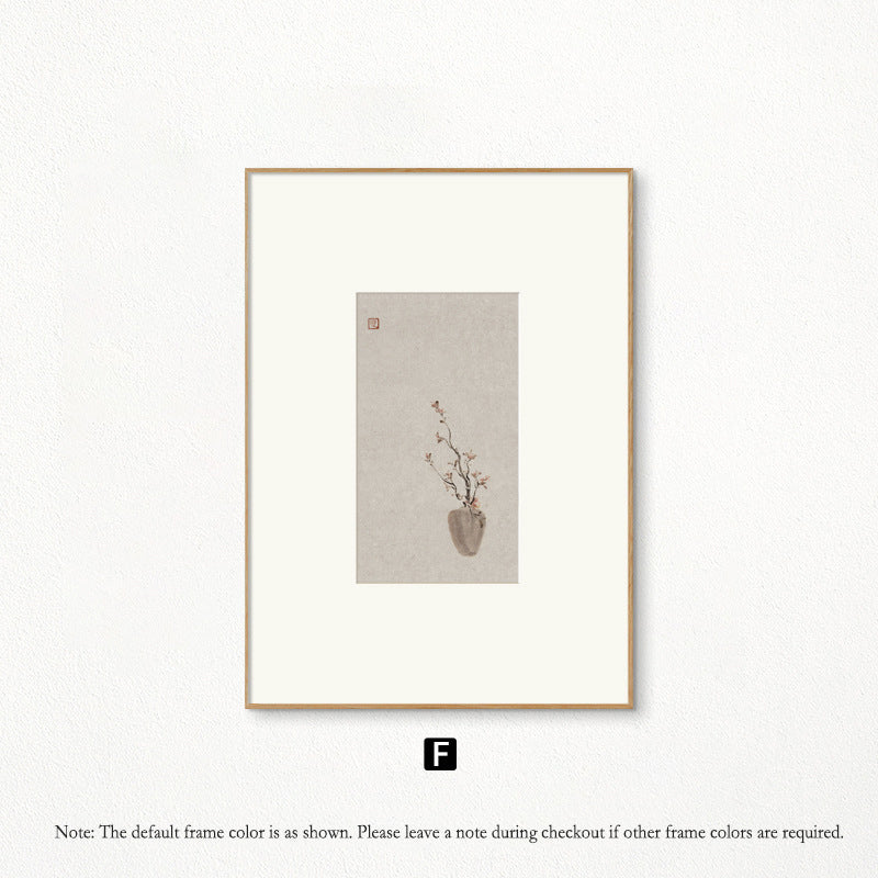 Z"Japanese Zen Wall Art, Minimalist Ink Wash Painting, Asian Still Life Art for Study Room & Bedroom Decor, Natural Wood Framed Calming Buddhist-Inspired Scroll for Hotel & Airbnb"