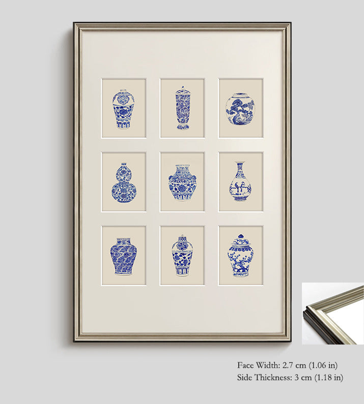 "Sino-French Blue White Porcelain Vase Wall Art, Modern Chinoiserie Canvas Print, Oriental Aesthetic Framed Painting for Living Room, Dining Room, Entryway Decor, Luxury Botanical Floral Hanging Art"