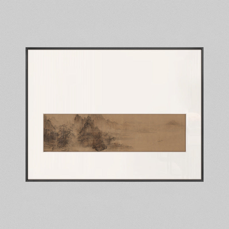 Z"Chinese Zen Landscape Wall Art, Wabi-Sabi Ink Wash Painting for Office Background, Tea Room Meditation Scroll, Minimalist Oriental Mountain Water Style, Entryway Abstract Nature Mural"