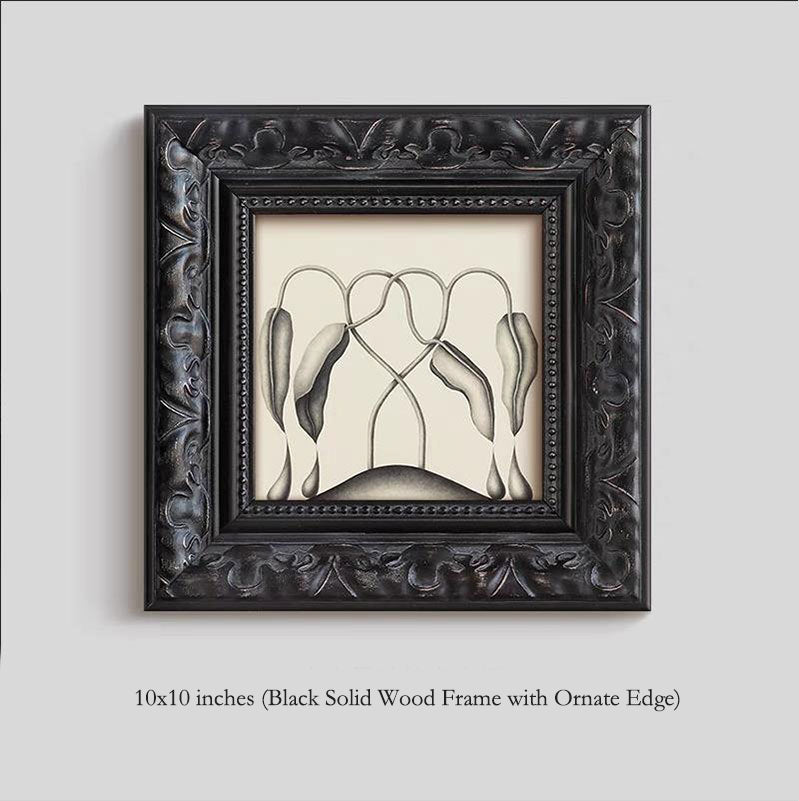 Premium Solid Wood Picture Frame - High-End French Vintage Old Money Style Living Room Accent Wall Art, Nordic Mid-Century Abstract Painting Set