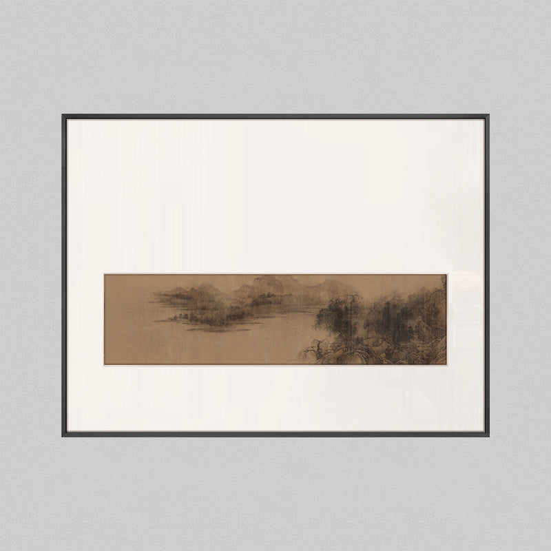 Z"Chinese Zen Landscape Wall Art, Wabi-Sabi Ink Wash Painting for Office Background, Tea Room Meditation Scroll, Minimalist Oriental Mountain Water Style, Entryway Abstract Nature Mural"