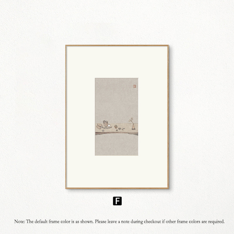 Z"Japanese Zen Wall Art, Minimalist Ink Wash Painting, Asian Still Life Art for Study Room & Bedroom Decor, Natural Wood Framed Calming Buddhist-Inspired Scroll for Hotel & Airbnb"